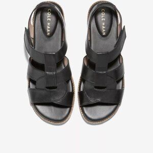 Cole Haan Cloudfeel Fisherman Black Jericho Leather Open Toe Sandals, Size 7